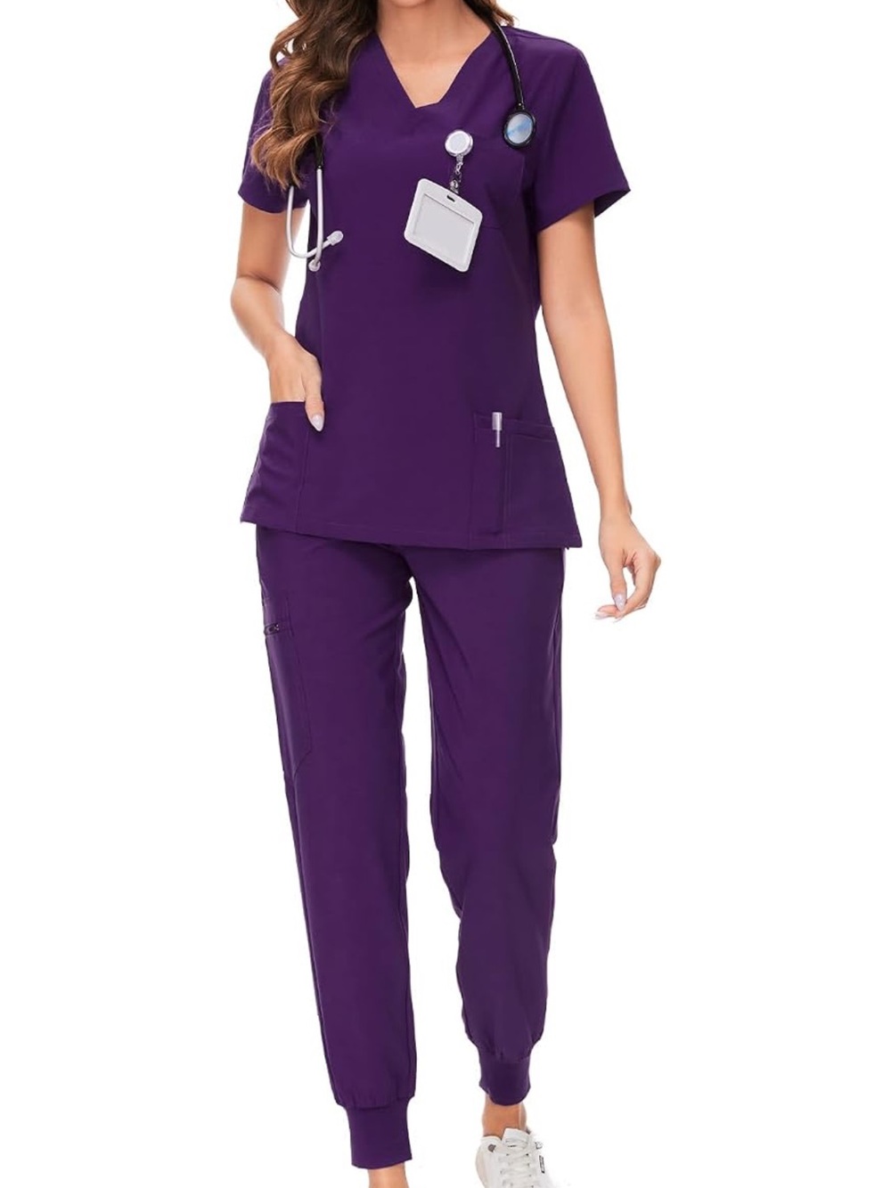 Women’s V-Neck Medical Scrub Set in Deep Purple